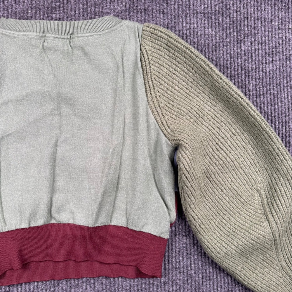Lily Landscape Scenic Knit Cropped Sweater Colorblock Artsy Boho V Neck XS‎ 936 - Picture 11 of 11